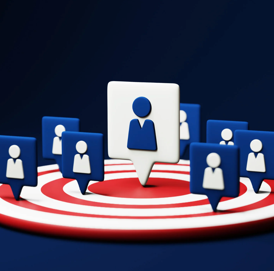 Target with business people icons representing strategic business goals