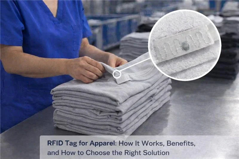 Women holding towel with RFID Laundry Tags